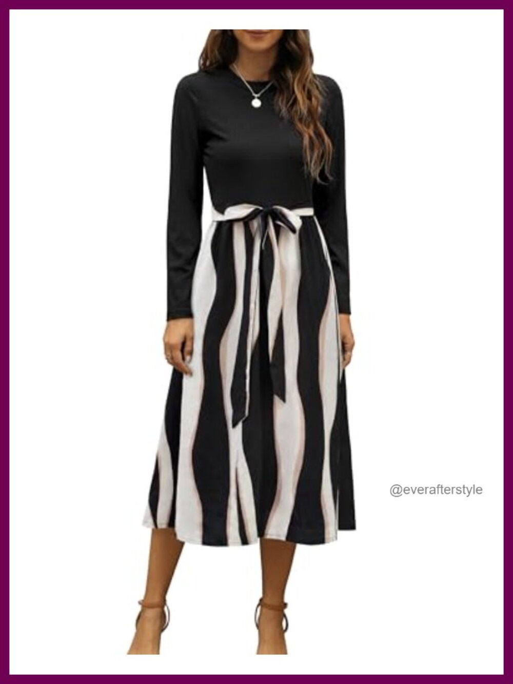 Women's Long Sleeve Midi Dress with Pockets Belted Business Casual